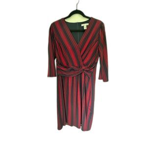 London Times Red Navy Wrap Dress Size 8 3/4 Sleeve Work